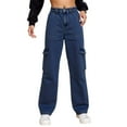 thumbnail image 2 of Jeans for Women 2025 Y2K High Elastic Waist Stretchy Wide Leg Straight Cargo Denim Jean Pants Womens Jeans Trousers, 2 of 8