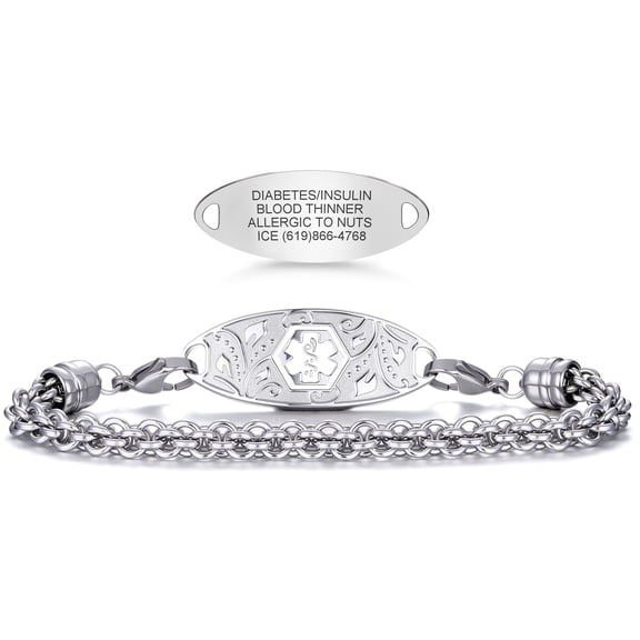 Divoti Premium Custom Engraved Medical Alert Bracelet for Women – Customizable Emergency ID Tag Jewelry - White / 6“
