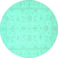 thumbnail image 1 of Ahgly Company Machine Washable Indoor Round Oriental Turquoise Blue Traditional Area Rugs, 5' Round, 1 of 4