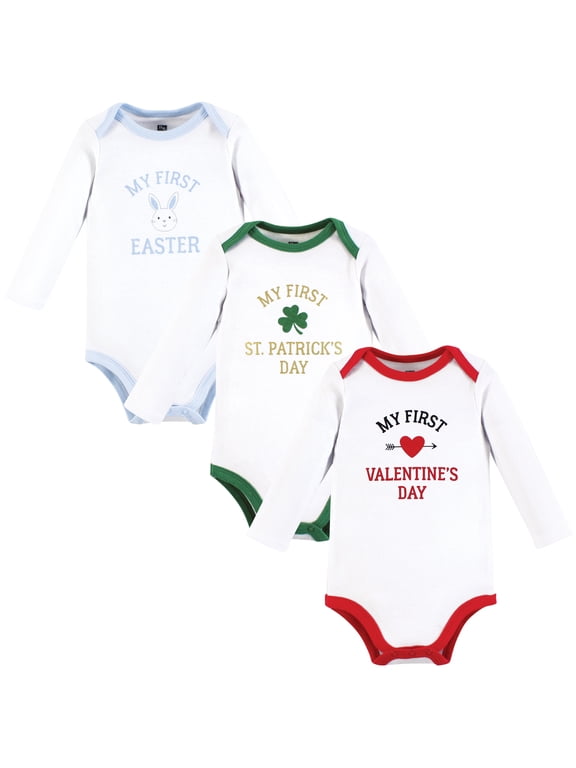 Infant Boy Cotton Long-Sleeve Bodysuits, Boy First Valentine Easter, 9-12 Months