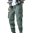 thumbnail image 2 of SWSMCLT Men's Cargo Pants Drawstring Ankle Elastic Waist Casual Closed Bottom Relaxed Loose Fit Baggy Joggers Pants Fashion Work Utility Pockets 75Grey Medium, 2 of 4