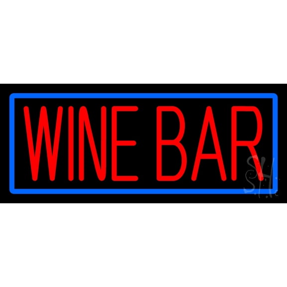 Red Wine Bar With Blue Border LED Neon Sign 10 x 24 - inches, Clear Edge Cut Acrylic Backing, with Dimmer - Bright and Premium built indoor LED Neon Sign for Bar decor.