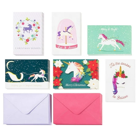 48-Pack Merry Christmas Holiday Greeting Card - Happy Holidays Xmas Cards in 6 Rainbow Unicorn Designs, Bulk Assorted Festive Winter Holiday Cards with Envelopes, 4 x 6
