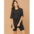 thumbnail image 3 of Allegra K Blusa Top Suelto Cuello Redondo Mangas Cortas Estampado De Estrellas MetÃ¡lico Para Mujer Negro S Unique Bargains Camisa, 3 of 6