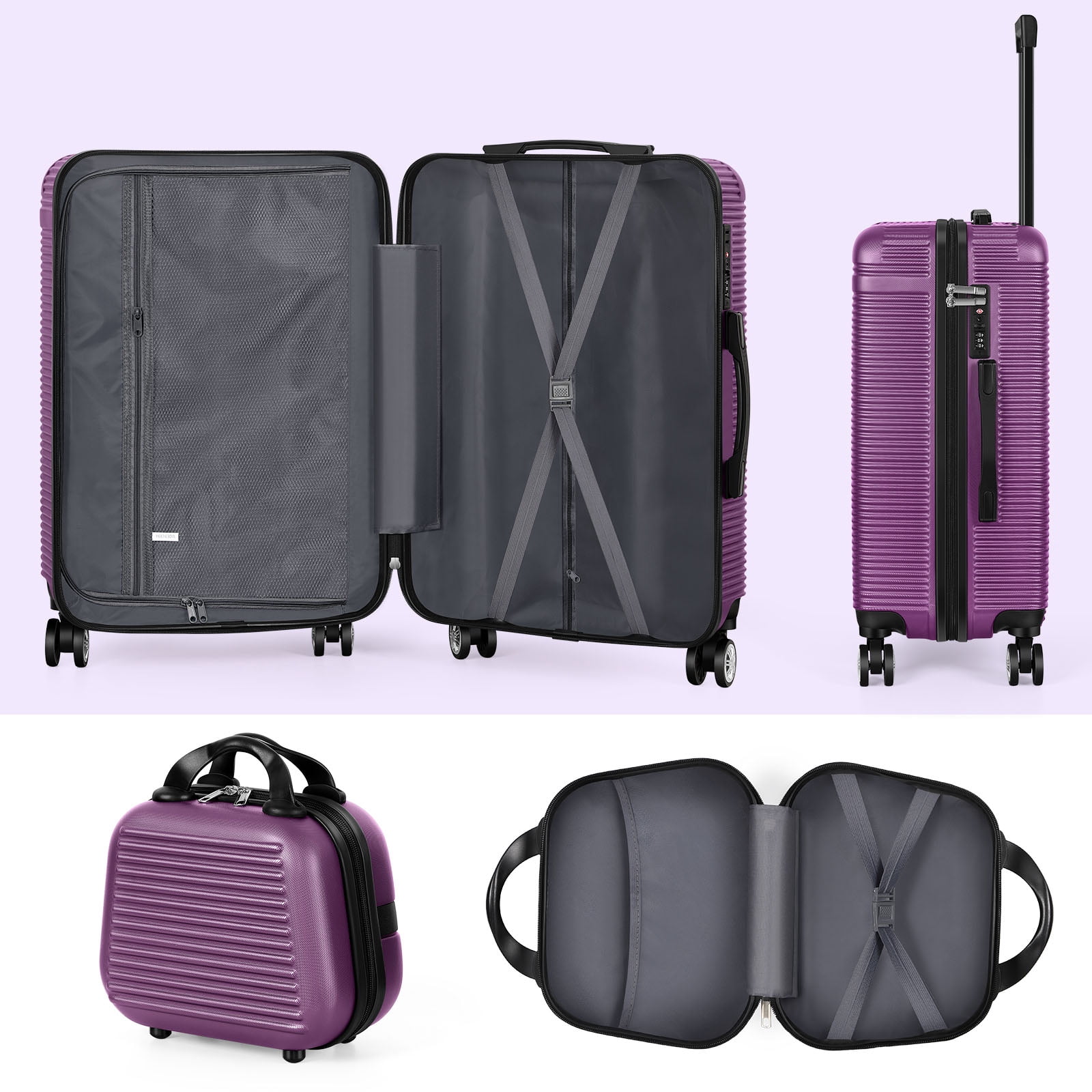 Horizontal Stripe Luggage Travel 5-Piece Set Purple - Walmart