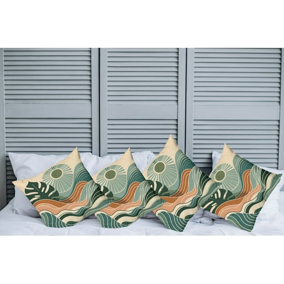 Ambesonne Monstera Throw Pillow Cover Pack of 4, Abstract Landscape Boho, 4 Pcs-36" x 16", Evergreen Pale Seafoam