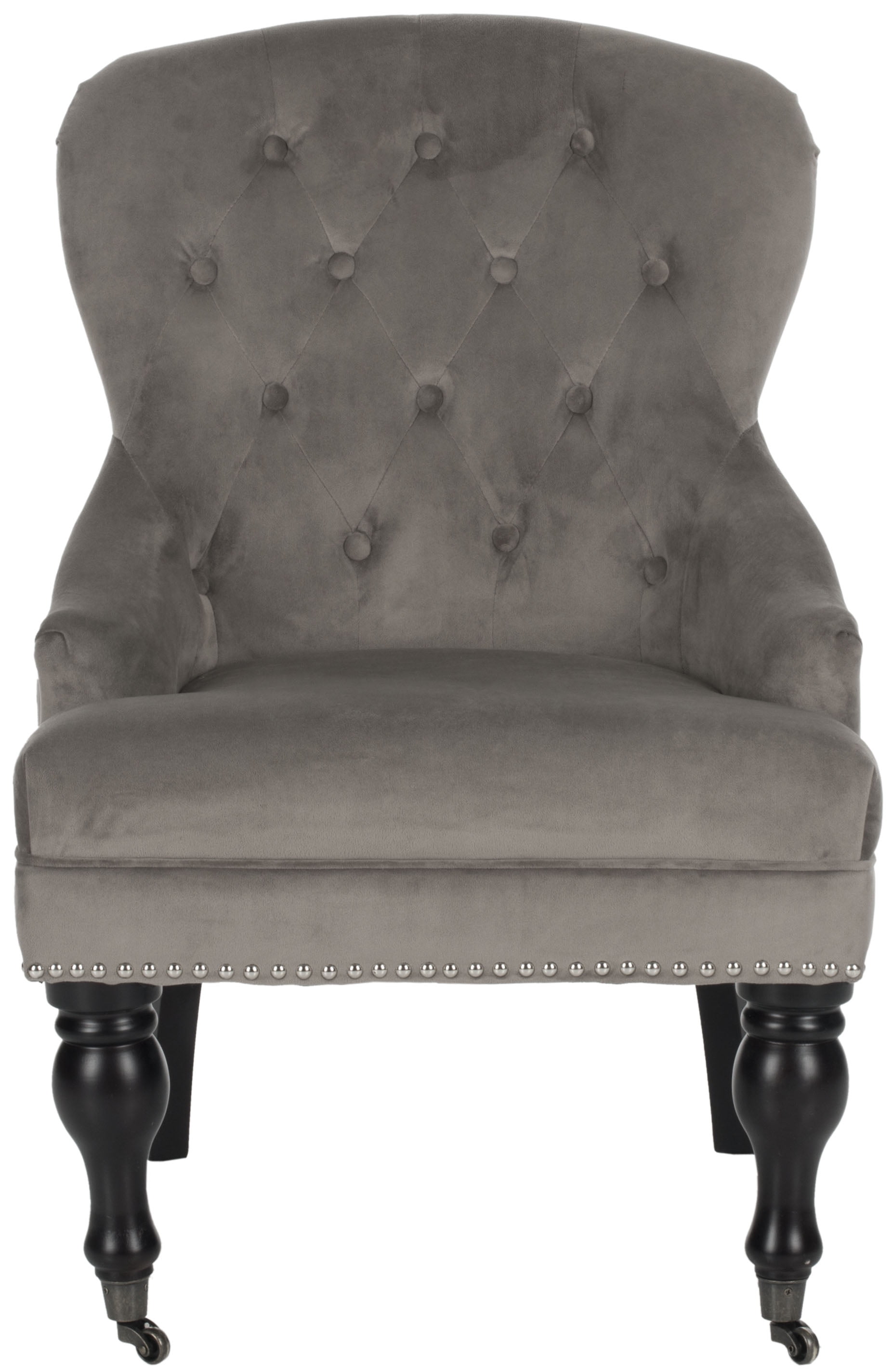 SAFAVIEH Falcon Traditional Tufted Arm Chair w/ Casters, Mushroom Taupe