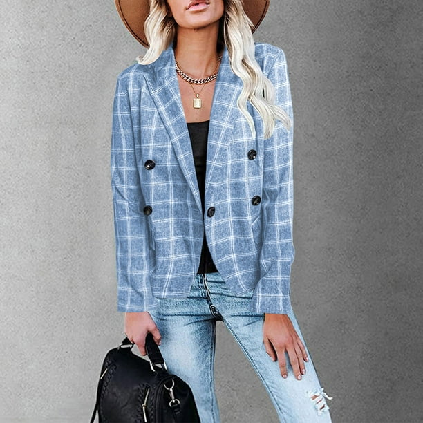 Pntutb moda mujer Casual botón manga larga Casual Plaid estampado abrigo Blazer blusa Pntutb Pntutb-3182