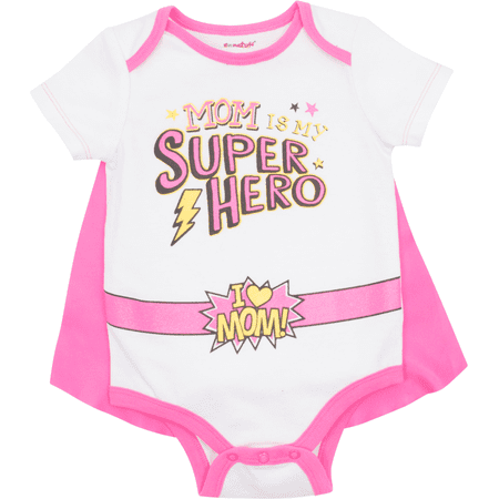 Mother's Day Super Hero Mom Infant Baby Girls' Bodysuit & Cape White/ Pink (0-3 Months)