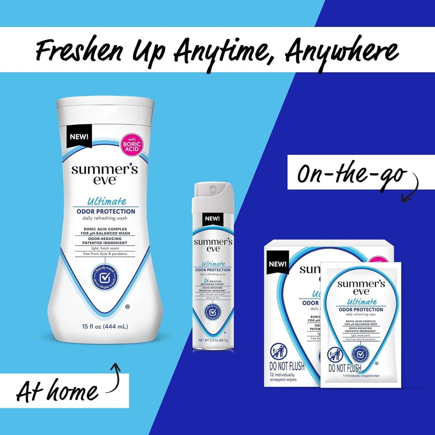 Summer's Eve Ultimate Odor Protection, Variety Pack (Spray, Wash, & Wipes) (1 of Each)