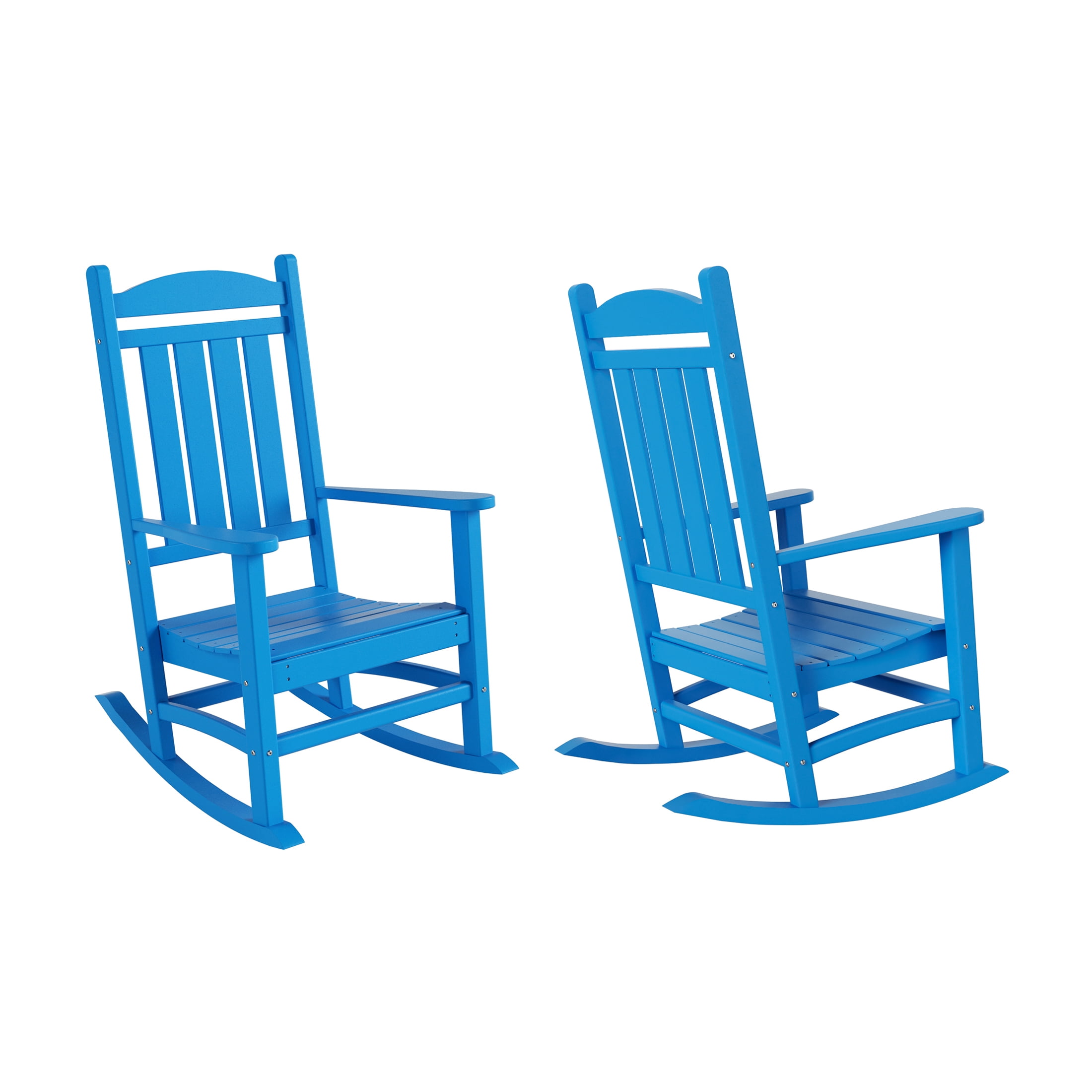GARDEN Set of 2 Classic Plastic Adirondack Porch Rocking Chairs, Pacific Blue