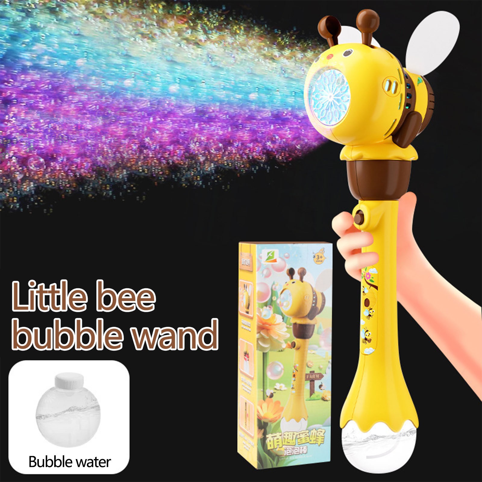 Adorable Bee Automatic Bubble Machine with Flashing LED Lights and Continuous Bubble Blowing for Outdoor Fun, Party Events, Summer Gatherings and Backyard Entertainment with High Capacity Battery