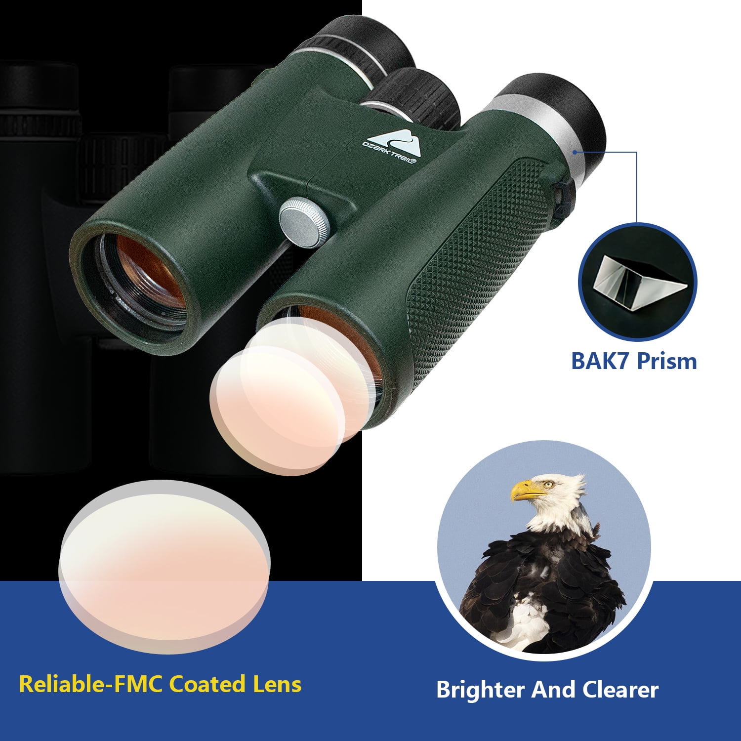 Ozark Trail 10X42 Binoculars - 10X High Powered Large View 42mm Objective FMC Lens Binoculars for Outdoor Sports Hunting Theater Concerts