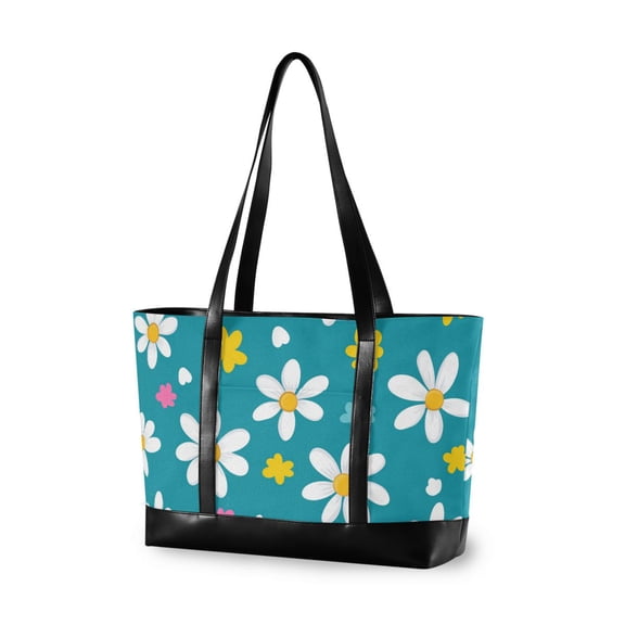 FORMRS Canvas Laptop Tote Bag for Women with 15.6" Computer Compartments Shoulder Handbag, Small Daisy