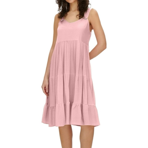Vestido informal ligero sin mangas de color liso para mujer, ideal para primavera-verano