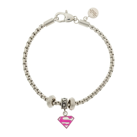 DC Comics Superman Stainless Steel "Mom" Enamel Charm Bracelet, 7.5"