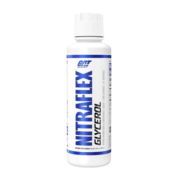 GAT SPORT Nitraflex Glycerol Liquid Pre-Workout Stim Free, Beta-Alanine, Betaine, Electrolytes, Extrem Hydration, Pumps & Endruance, Unflavored, 16 oz