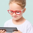 thumbnail image 6 of Kids Blue Light Blocking Glasses Square Nerd Soft Eyeglasses Frame, UV400 Protection Black Frame Red Legs, 6 of 8
