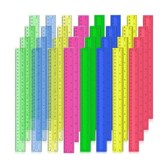 12 Inch Plastic Rulers, 32 PCS Transparent Assorted Color Metric Bulk Rulers with Inche mj3812