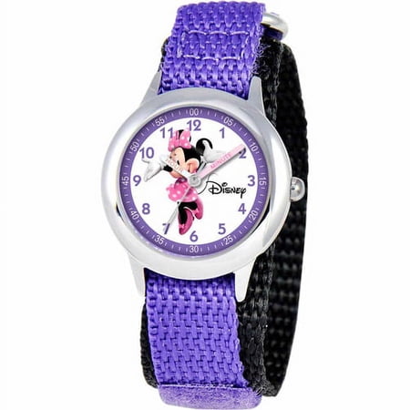 Disney Kids Minnie Mouse Purple Velcro Band Time Teacher Watch