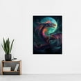 thumbnail image 2 of Full Moon Dragon Oil Painting Blue Purple Fantasy Creature Dancing In The Clouds Colourful Magical Nature Mystical Modern Extra Large XL Wall Art Poster Print, 2 of 5