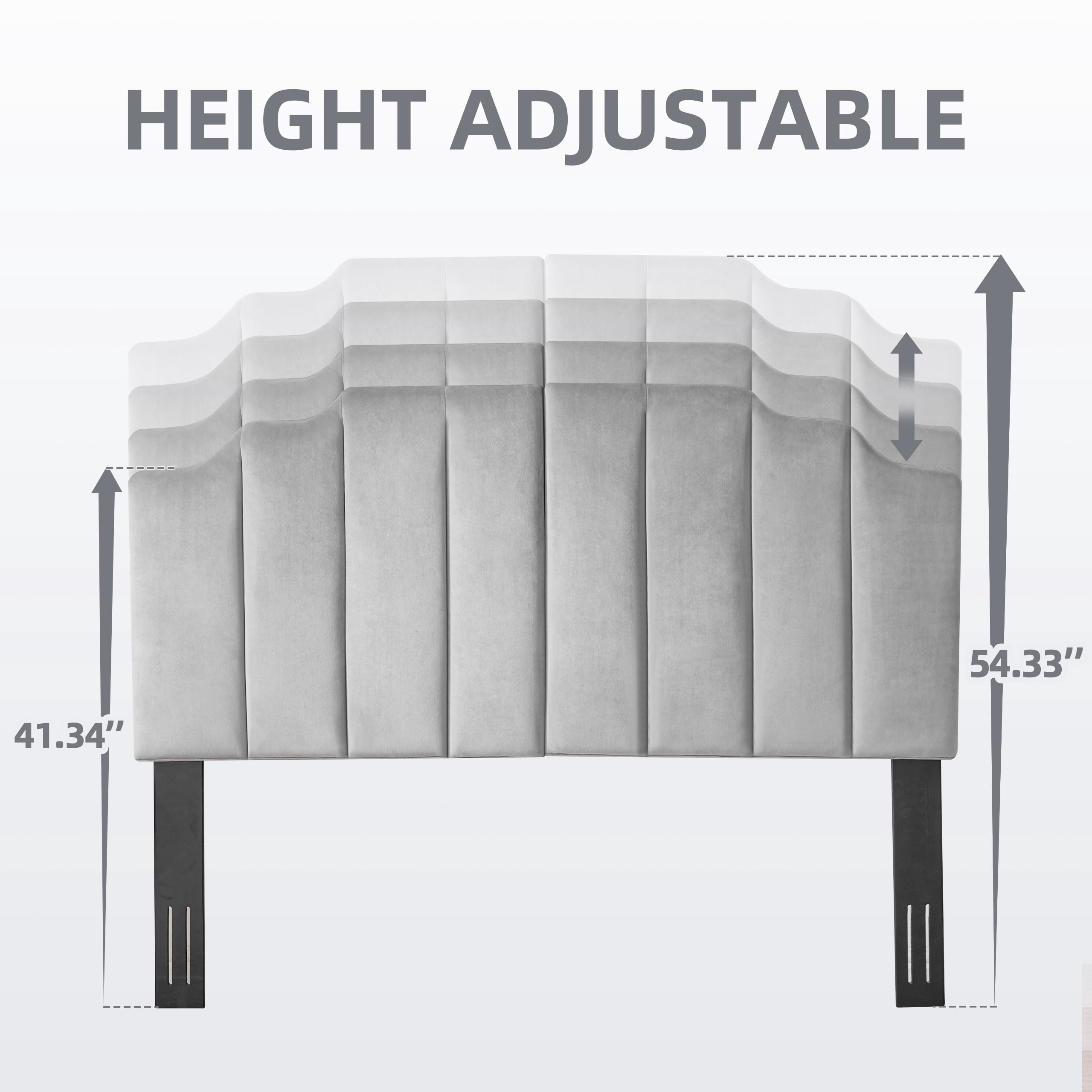 Weture Velvet Upholstered Queen Sleigh Headboard, LightGray