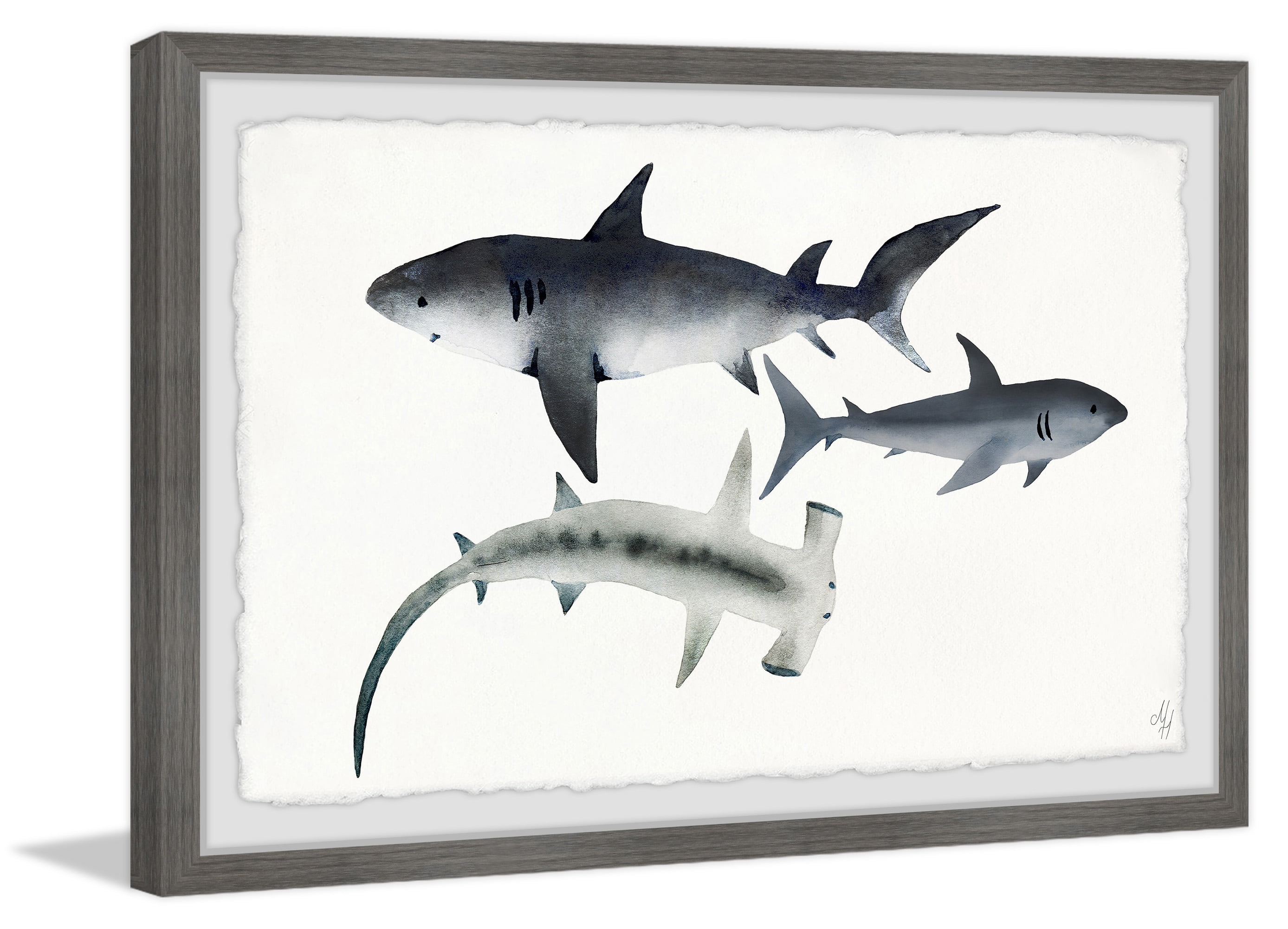 Marmont Hill Gray Sharks Framed Wall Art