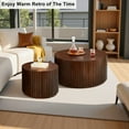 thumbnail image 3 of Gexpusm Nesting Coffee Table Set of 2, Handcraft Round Coffee Table with Small End Table, Solid Wood Accent Table for Living Room Bedroom Apartment, Walnut, 3 of 7