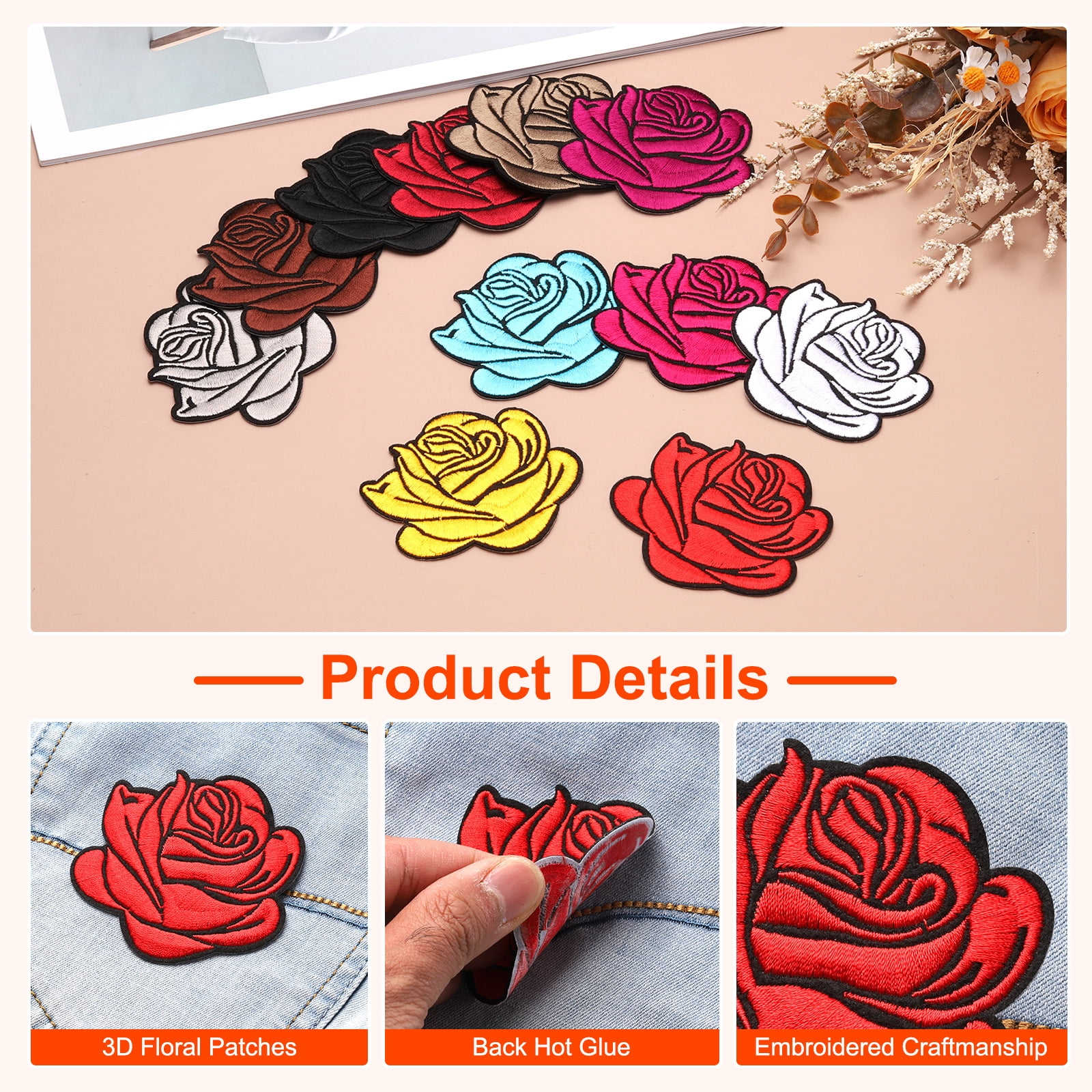 Unique Bargains Rose Embroidered Patch Appliques Flower Sew Iron on Patches Purple