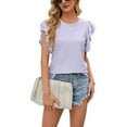 thumbnail image 1 of Mujer Cuello Redondo Ojal Tops Sueltos Doble Capa Volantes Trim Sin Mangas Blusa Camisetas para Verano, 1 of 6