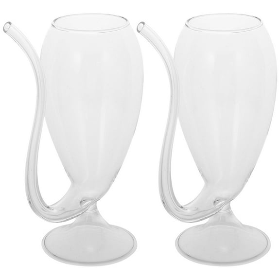 ULTNICE 2Pcs Wine Cup Transparent Creative Glassware Mug Builtin Tube Straw Design Wine Cup for Party Bar