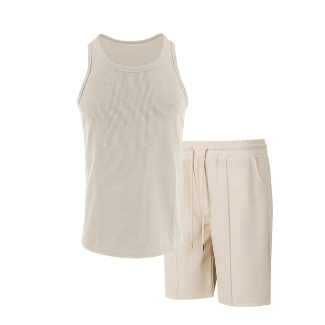 Pantalones Elásticos de Cintura para Hombre, Moda Casual de Nuevo Estilo, Chaleco Superior de Cordón de Cintura Pantalones Cortos Conjuntos