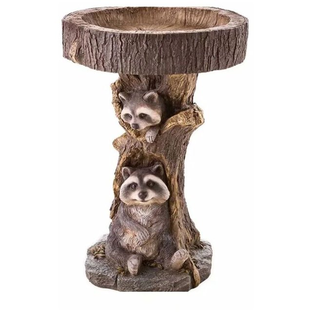 Adornos de decoración de jardín, adornos de jardín artesanales (comedero pequeño para pájaros mapaches)