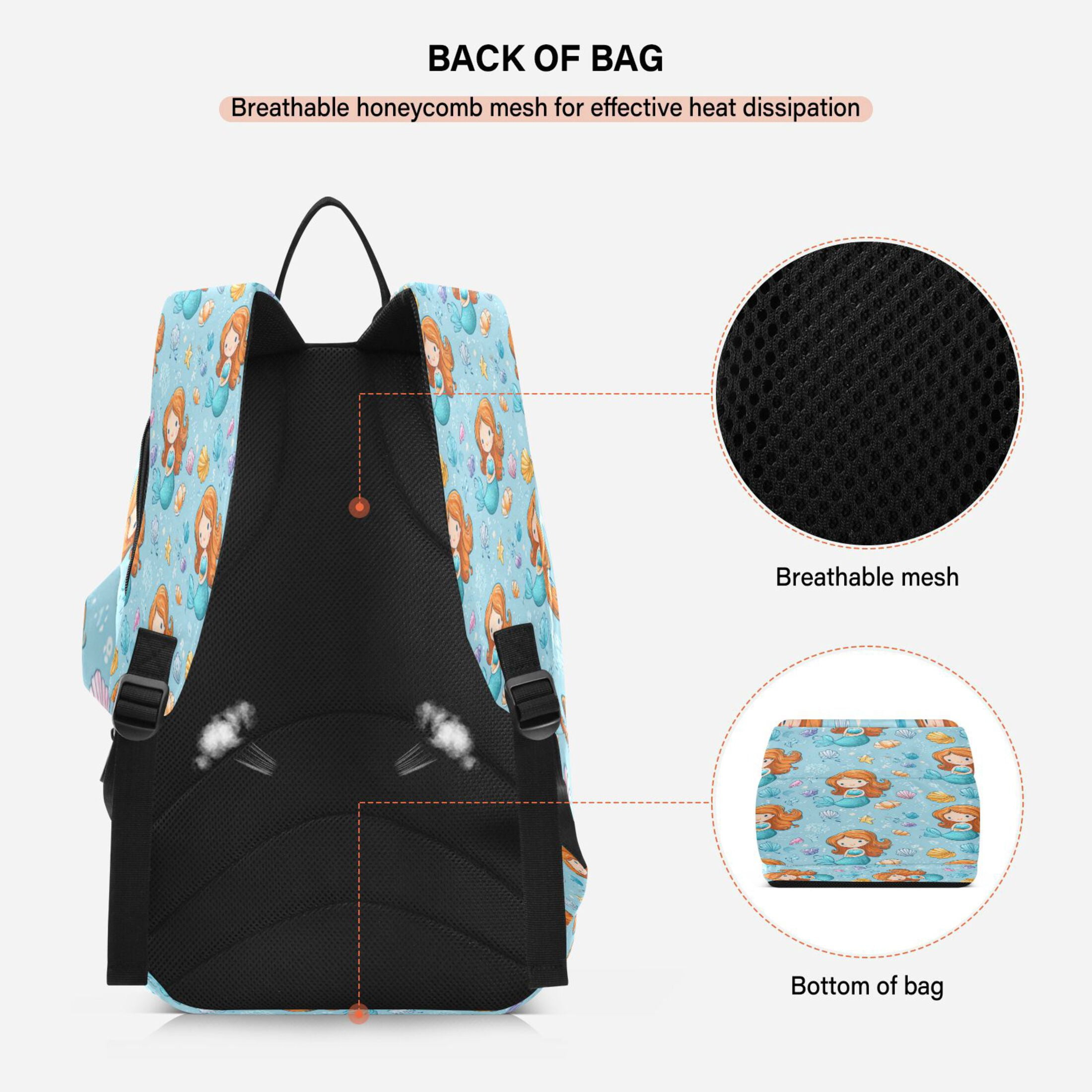 2 Racquet Holder Tennis Backpack Tennis Racket Covers Gym Bags Little Mermaids and Seashells