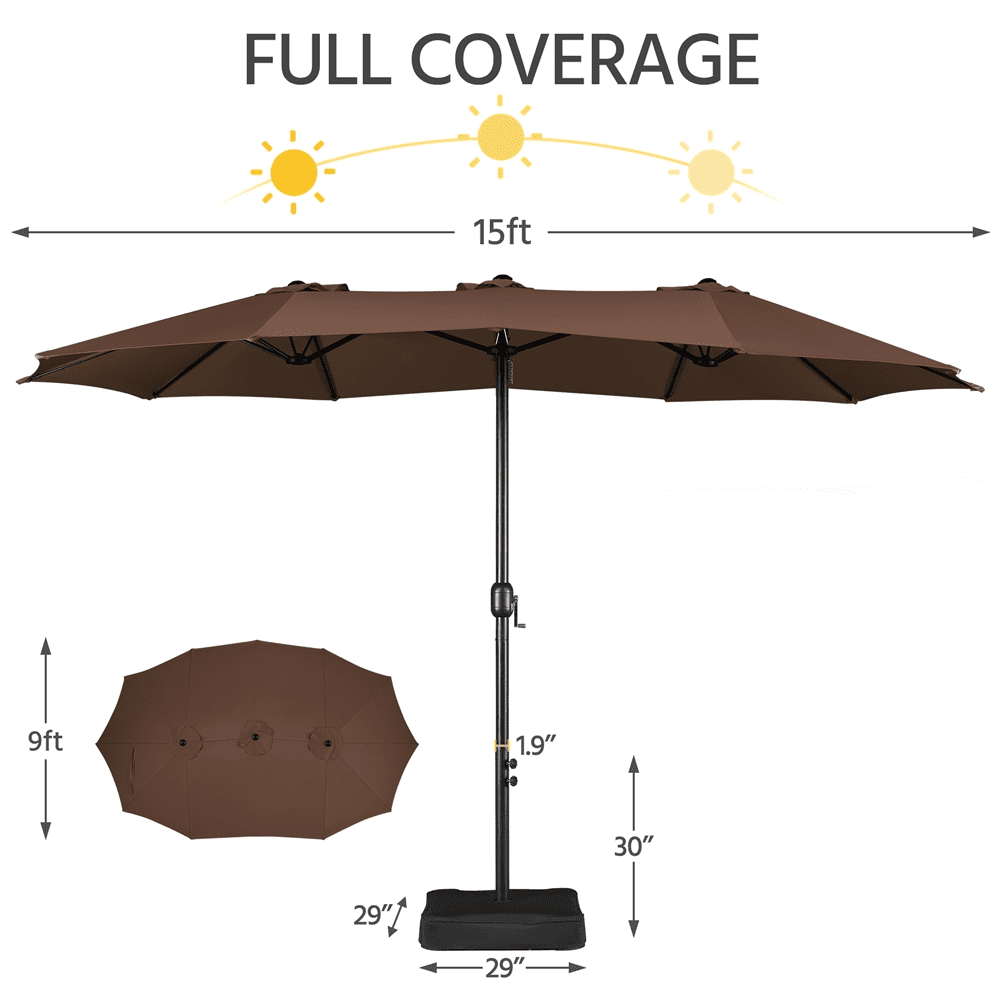 Renwick 15ft Outdoor Twin Patio Umbrella with Crank, Brown