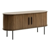 Unique Furniture Modern Door Slide TV Lowboard in Smoked Oak