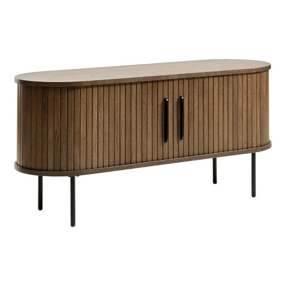 Pemberly Row Contemporary Door Slide TV Lowboard in Smoked Oak