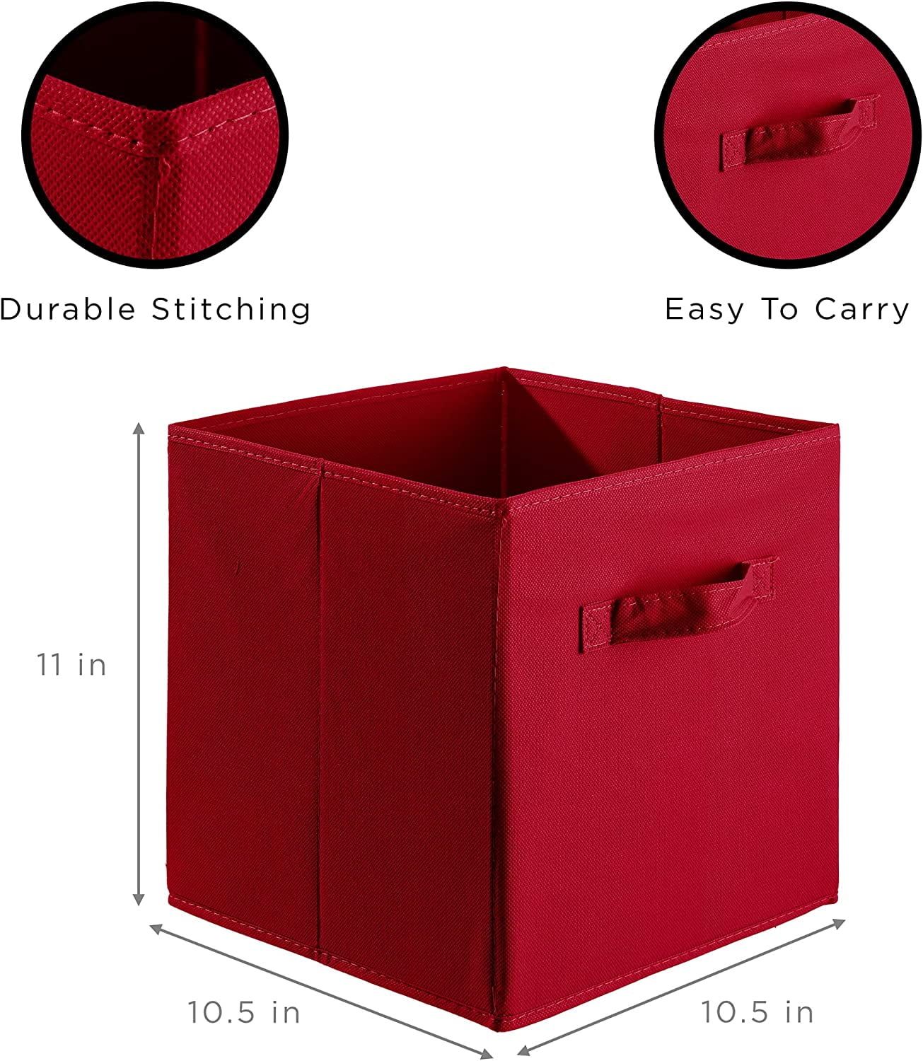 Sorbus Fabric Storage Bins 11" Foldable Cubes With Handles For Pantry, Cubbies, Toy And Closet Shelving Organization - 6Pk (Red)