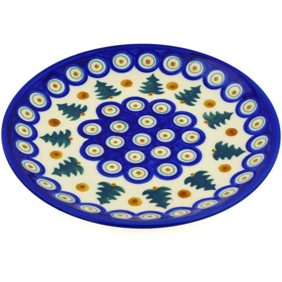 Polish Pottery 7½-inch Dessert Plate (Autumn Evergreen Theme) Hand Painted in Boleslawiec, Poland   Certificate of Authenticity