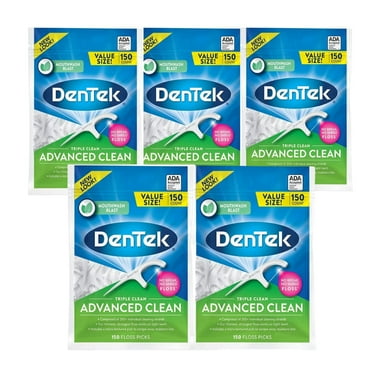 DenTek Triple Clean Advanced SR25 Floss Picks, No Break & No Shred Floss, 150 Count. (Pack of 5)