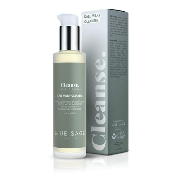 Blue Sage Kale Milky Daily Facial Cleanser | Natural Anti-Aging Face Wash with Antioxidants and Amino Acids to protect and repair skin from the aging effects of pollution