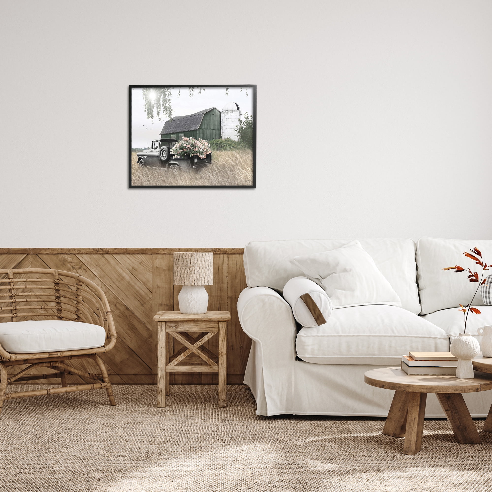 Stupell Industries Barn & Truck with Florals Landscape Photography Black Framed Art Print Wall Art, 30 x 24