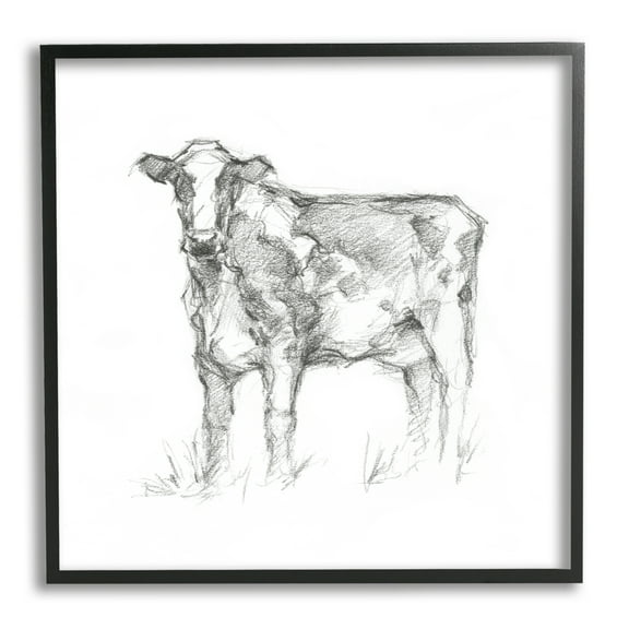 Stupell Industries Simple Cow Drawing Animals & Insects Drawing Black Framed Art Print Wall Art, 12 x 12