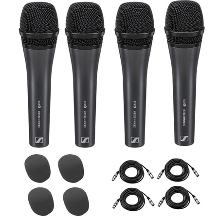 Sennheiser Sennheiser 4x e 835 Cardioid Handheld Vocal Microphone Bundle with 4x Value Series XLR M to F Professional Microphone Cable, 4x On-Stage ASWS58 Foam Windscreen for Handheld Microphones,