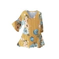 thumbnail image 2 of Gomelly Ladies Shirts Floral Print Blouse Swing Tops Women Irregular Hem Summer Tunic Shirt V Neck Pullover Yellow XXL, 2 of 7