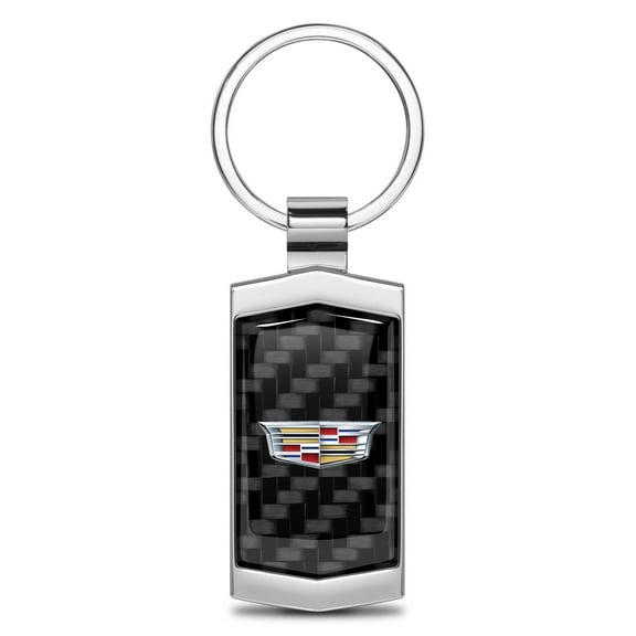 iPick Image for Cadillac Crest Logo Real Black Carbon Fiber Chrome Metal Case Key Chain, Official Licensed