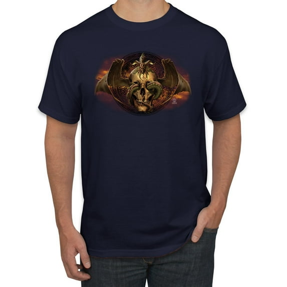 Wild Bobby, Gothic Skull and Dragon, Pop Culture, Men Graphic Tees, Navy, Small