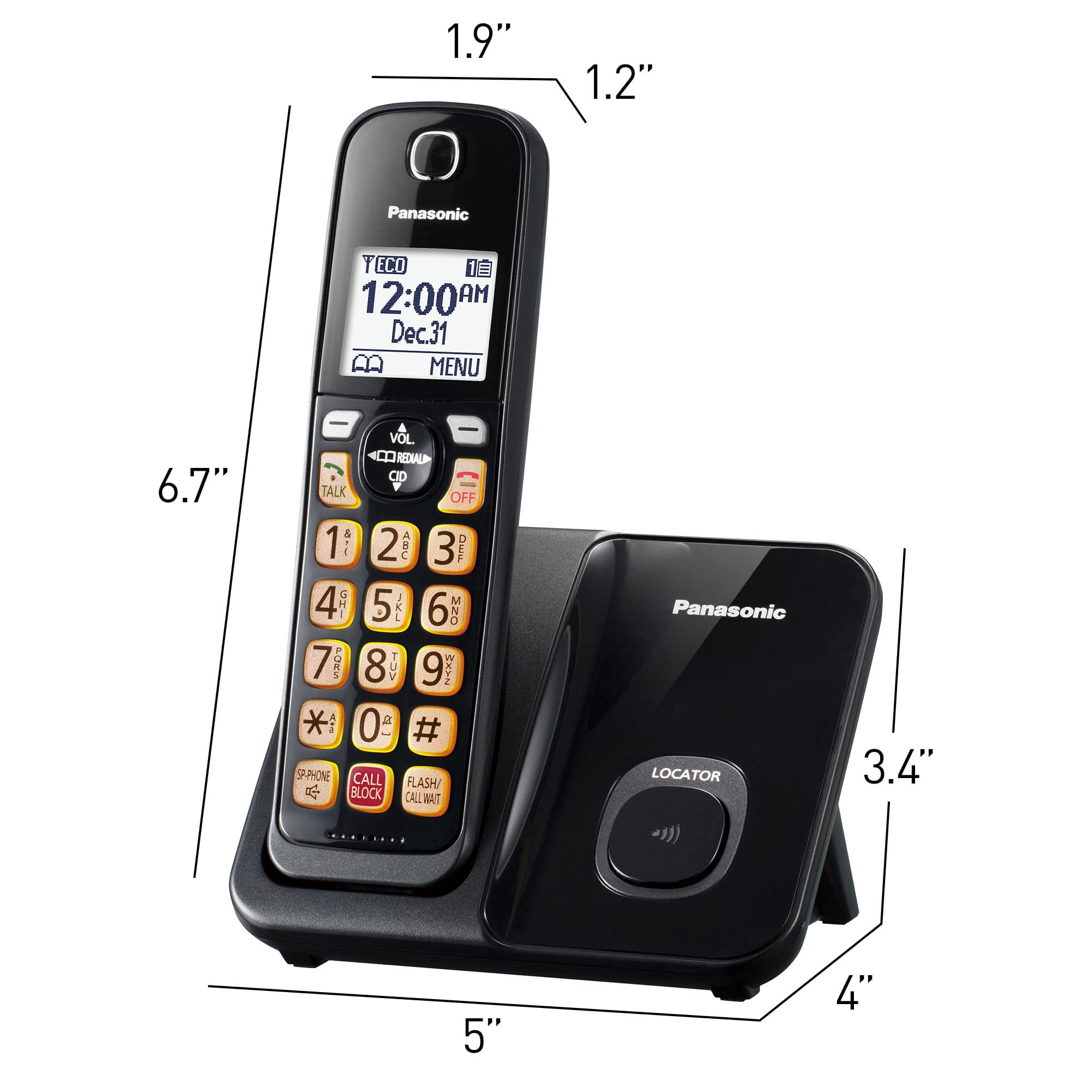 Panasonic Cordless Phone with Advanced Call Block, Bilingual Caller ID and Easy to Read Large High-Contrast Display, Expandable System with 1 Handset Panasonic Cordless Phone with Advanced Call Block, Bilingual Caller ID and Easy to Read Large High-Contrast Display, Expandable System with 1 Handset