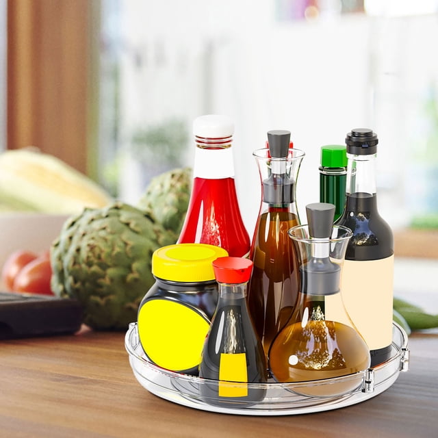 Qonioi Rotating Spice Rack, Multi Functional Rotating Tray for Kitchen Counter, Lazy Susan Turntable Organizer for Seasonings Condiments Pantry Storage