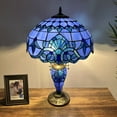 thumbnail image 5 of Tiffany Table Lamp Blue Stained Glass Baroque Style Lavender LED Bulbs Included for Living Room Bedroom Bedside 16"W*16"D*24"H, 5 of 5